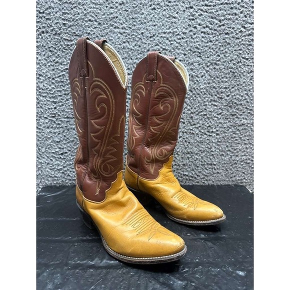 Justin Embroidered Leather Pull On Cowboy Boots Brown 90816 Womens Size 8B US